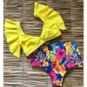 Floral Ruffled High-Waisted Bikini Set